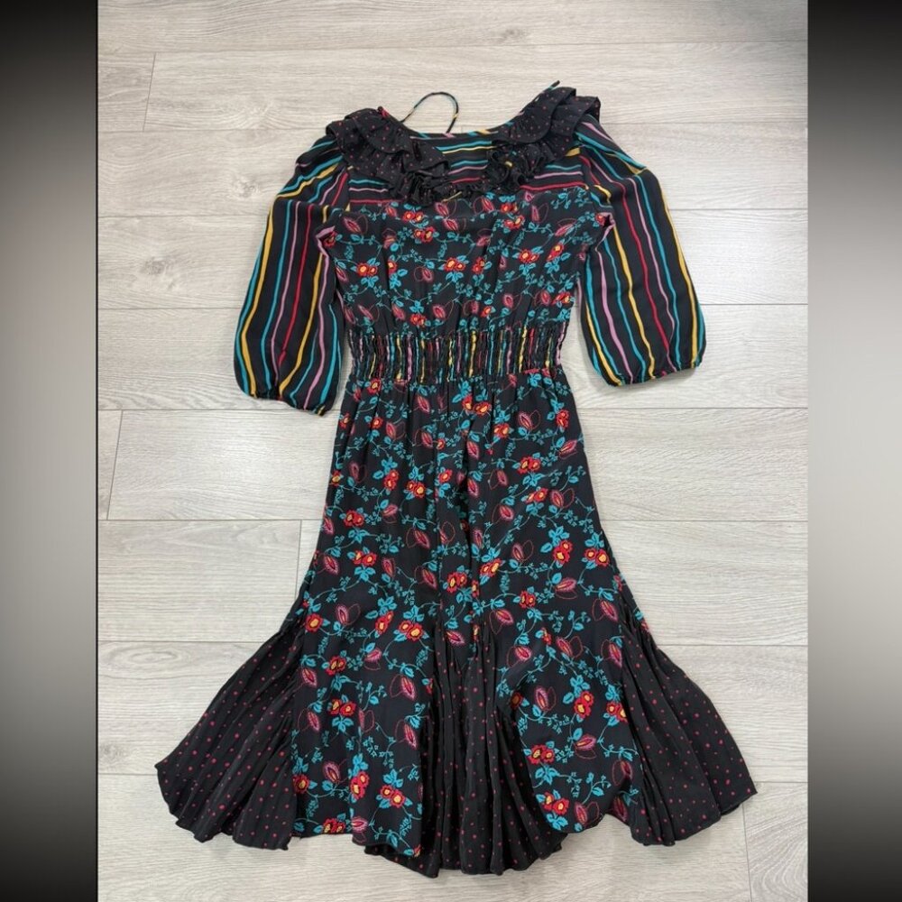 Betsey Johnson New York Vintage 90s Silk Floral Long Sleeve Dress - Picture 4 of 12